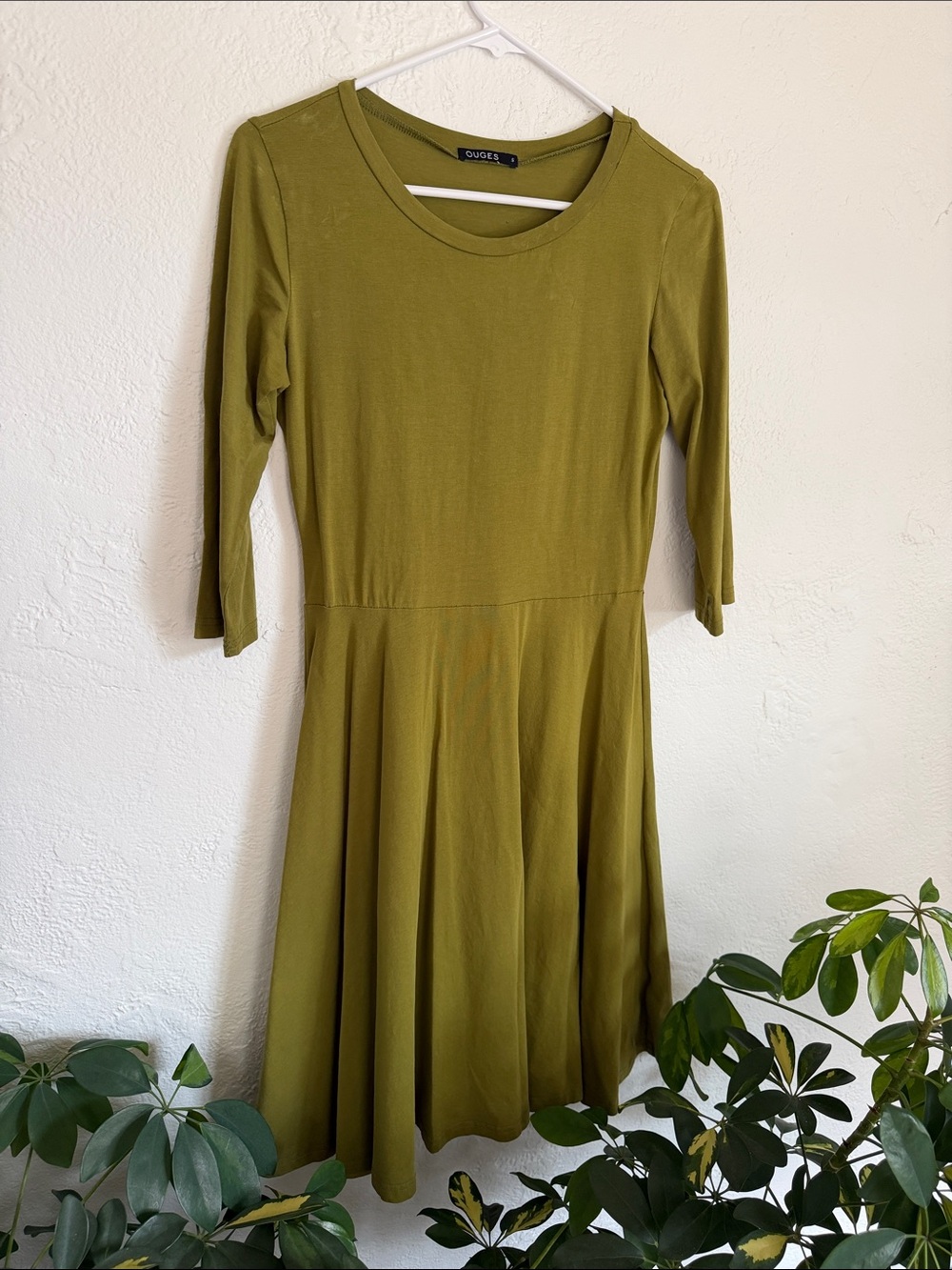 Ouges Olive Green Scoop Neck Fit & Flare Dress